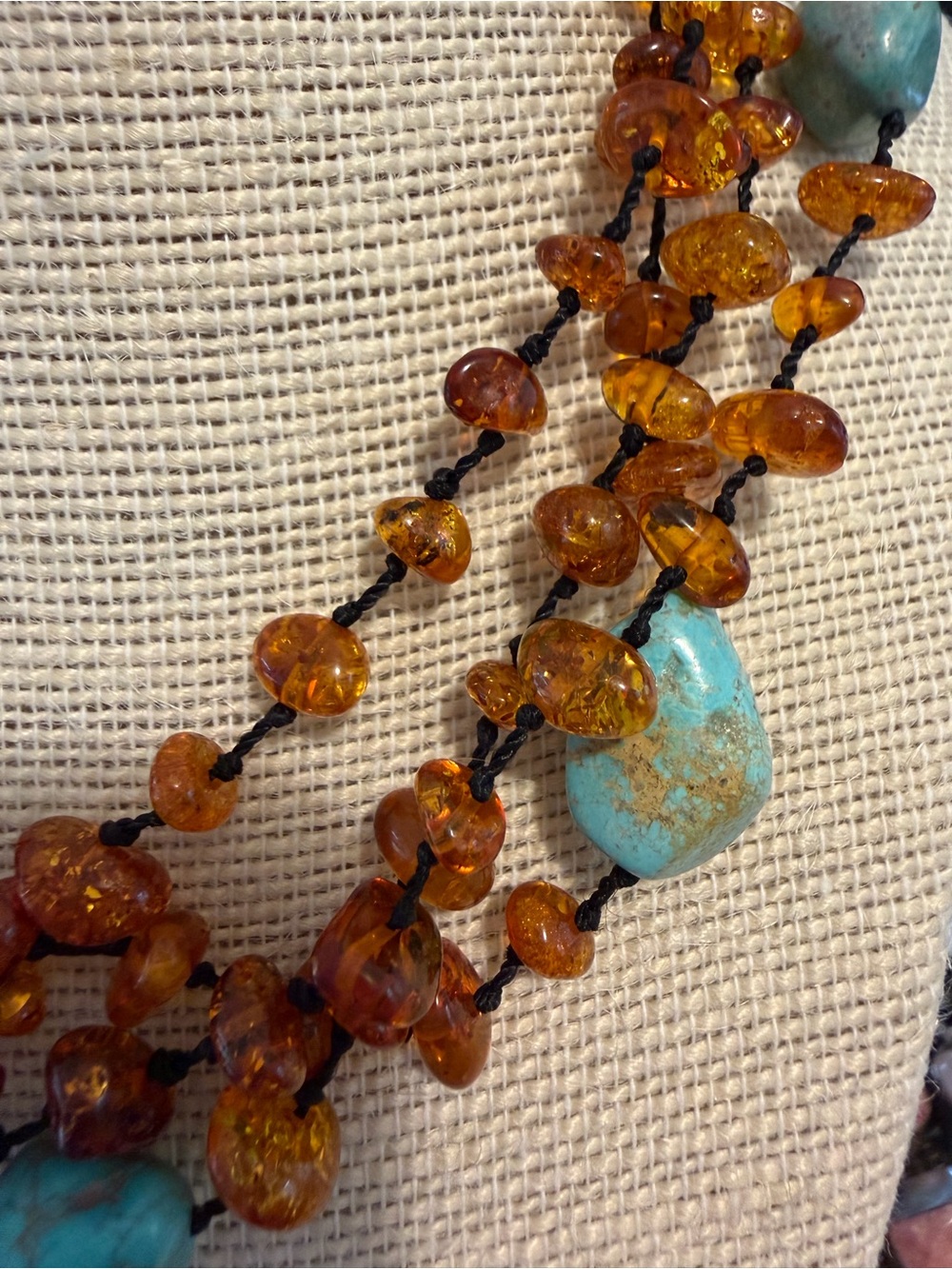 Baltic Amber and Turquoise Multi-Strand Necklace - Women Jewelry - Picture 2 of 4